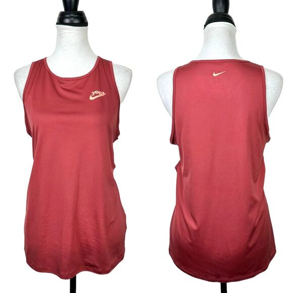 Nike Dri-Fit Terra Cotta Red Singlets Keyhole Training Yoga Athletic Tank Top - Picture 5 of 11